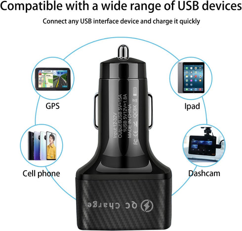 Car Charger Adapter, 6 Ports USB QC3.0 Fast Phone Charger, Car Interior Accessories Fit for All Vehicles, Multi-Port Car Phone Charger with LED Li...