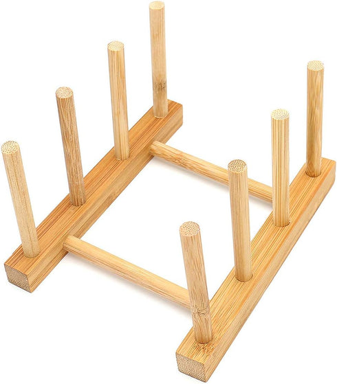 2Pcs Home Kitchen Natural Bamboo Slip Drain Dish Rack, Bamboo Wood Plates Rack/Pans/Cups Dish Rack...