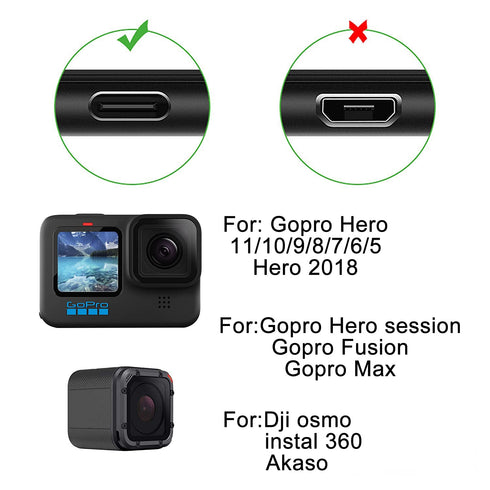 Suptig 2 Pack Charging Cable Compatible with Gopro hero12/11/10/9/8/7/6/5/hero Session gopro max Charging and Data Sync Cord(Black)...