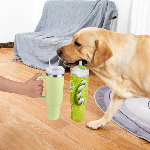 Squeaky Cup Dog Toys, 40oz Tumbler Cup Stuffed Dog Toys with Handle, Funny Plush Dog Toys, Crinkle Dog Toy, Green...