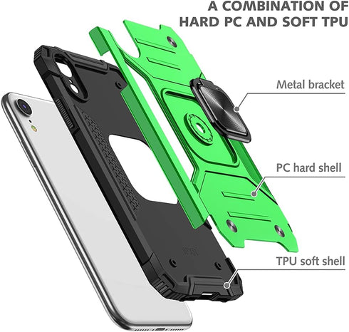 HNHYGETE for iPhone XR Case: iPhone XR phone case with Screen Protector: (Heavy Duty) Military Grade 360° Rotatable Kickstand Shockproof Protectiv...