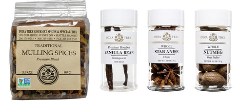 India Tree Winter Holiday Spice Gift Pack - Mulling Spices, Bourbon Vanilla Bean, Star Anise, and Nutmeg - 6.5 Ounces Total...