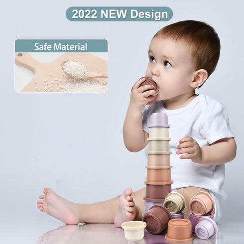 Baby Stacking Toy Cups,Toddler Stackble Bath Toy for 1-3,Nesting Cups Pool Toys for 6-12 Months Infant,Kids Early Educational Montessori Gift for ...