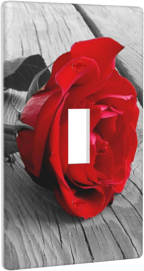 Red Rose Wall Plate 1 Gang Single Toggle Decorative Light Switch Cover Modern Abstract Switch Plate Cover for Bedroom Kitchen Decor Wooden Board G...