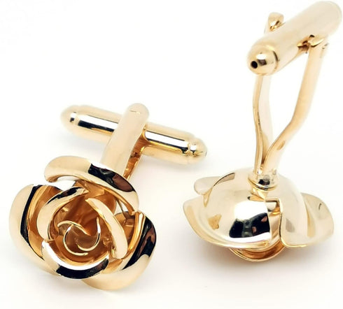 Rose Gold Flower Shape French Shirt Jewelry Cufflinks Stainless Tuxedo Cuff Links Buttons With Gift Box for Business Wedding...