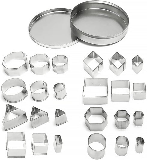 ofone Small Cookie Cutters Geometric Shapes Set, 24 Mini Fondant Cutter - Square Triangle Oval Rectangle Hexagon Octagon Circle Diamond, Tiny Stai...