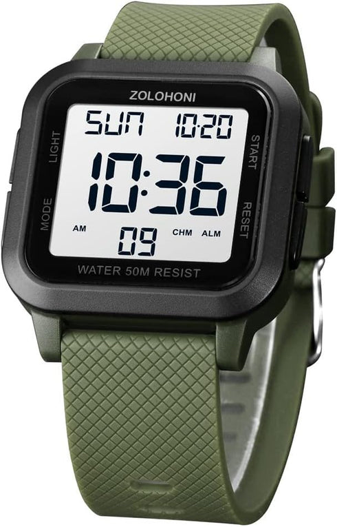 Square Men's Digital Watch Big Numbers Dial Large Face Waterproof LED Watches...