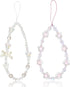 2pcs Beaded Phone Bracelet Strap, Crystal Butterfly Flower Pearl Phone Beaded Wrist Strap Phone Bracelet Lanyard for Women Phone Keychain Charm (W...