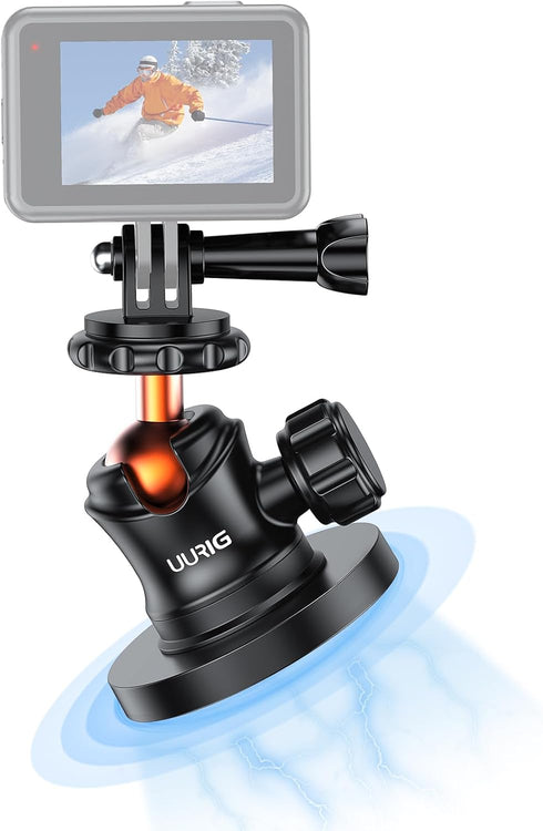UURIG BH-04 Magnet Camera Mount for GoPro,Heavy-Duty Metal Car Powerful Magnetic Camera Mount with 360 Degree Rotation Ball Head for Car Body,Comp...