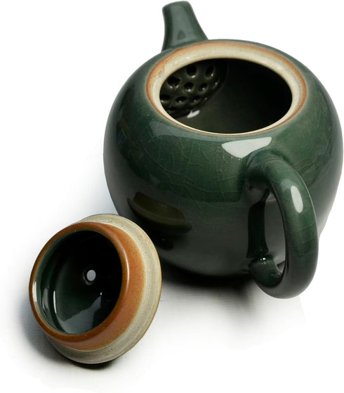 Porcelain Teapot, 12oz Tea Pot Small Teapots Chinese Tradition Ice Crack Glaze Ceramic Tea kettle (Green)...