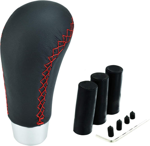 Abfer Shift Knob 5 Speed Leather Stick Gear Shifting Handle Car Shifter Knobs Fit for Most Automatic Manual Vehicles Trucks, Red...