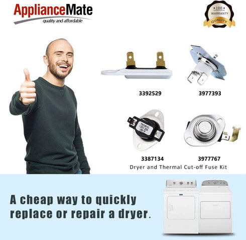 3977393 Dryer Thermal Fuse 3387134 Dryer Cycling Thermostat 3392519 Dryer Thermal Fuse 3977767 Dryer Thermostat Compatible with Whirlpool Dryers, Replacement Parts # WP3387134 WP3977767 WP3977393