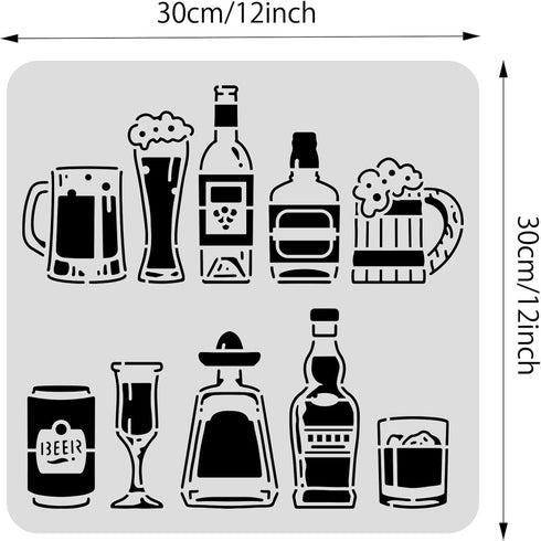 BENECREAT Oktoberfest Drawing Painting Stencils, 12x12" Beer Wine Glasses Bottles Plastic Stencil Templates for Summer Fun, Diary Scrapbook DIY Cr...