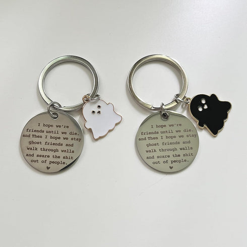 FORUBUS Lovely Black and White Ghost Friends Keyring - I Hope We're Friends Until We Die Keychain for Best Friends - BFF Gift...