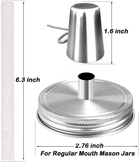 Mason Jar Tabletop Torch Kits,4 Pack Longlife Fiberglass Wicks,Stainless Steel Mason Jar Lids Caps Included,Outdoor Deck Oil Lamp Torch...