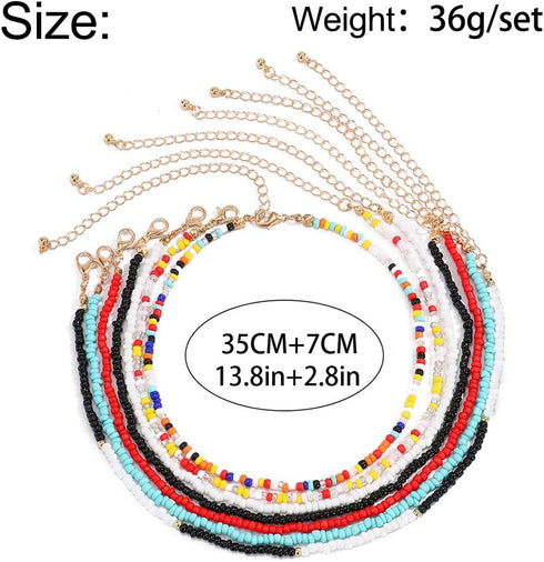 Boho Layered Beaded Necklaces Colorful Beads Choker Necklace Handmade Cute Chokers Set Beach Adjustable Neck Jewelry for Women(7PCS)...
