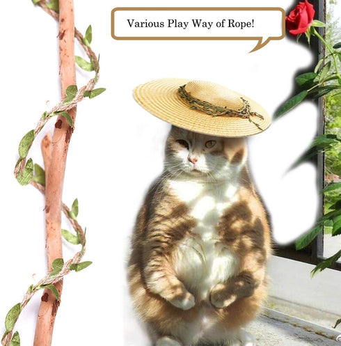 Hemp Rope for Cat Scratch Post Tree Replacement - Cat Scratcher Accessories with Artificial Leaves/Home Vine Ribbon Decoration for Art & Crafts...