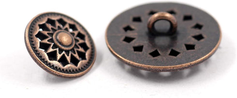 Bezelry Antique Copper Sun Metal Shank Blazer Button Set. 6 Pcs of 23mm, 8 Pcs of 15mm...