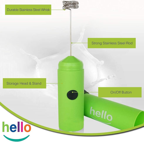 HELLO Milk Frother - Double Whisk Head, Handheld Battery Operated Electric Foam Maker For Bulletproof Coffee, Lattes, Cappuccino, Hot Chocolate, S...