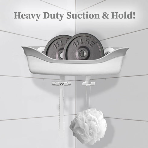 SlipX Solutions Patented Corner Shower Basket Caddy, Storage Organizer, Adjustable Power Lock Suction Cups, 2 Hooks, Holds up to 22 Pounds (White)...