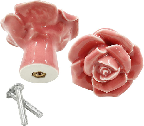 6 Pcs Pink Rose Drawer Pulls, Ceramic Flower Knobs Decor Handles for Drawer, Cabinet, Dresser, Cupboard, Door...