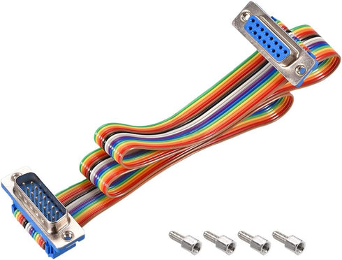 uxcell IDC Rainbow Wire Flat Ribbon Cable DB15 Male to DB15 Female Connector 2.54mm Pitch 19.7inch Length...