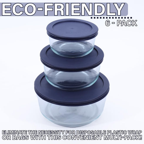 CIBI Food Storage Container Lids (4 Cups, Blue - 6PK) For Pyrex and Anchor Round Glass Containers, Dishwasher and Microwave Safe Replacement Lids...