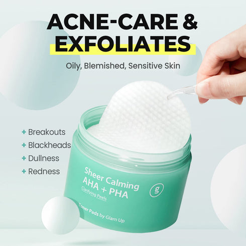 GLAM UP Spot Peeling & Exfoliating AHA PHA Toner Pads | Calming, Exfoliating, Pore Cleansing Korean Skincare Toner Pads for Sensitive Skin | Vegan...