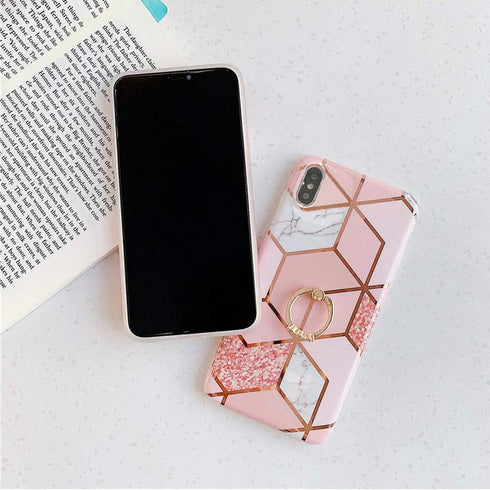Qokey Compatible for iPhone X/iPhone Xs Case 5.8 inch,Marble Cute Fashion for Women Girls with 360 Degree Rotating Ring Kickstand Soft TPU Shockpr...