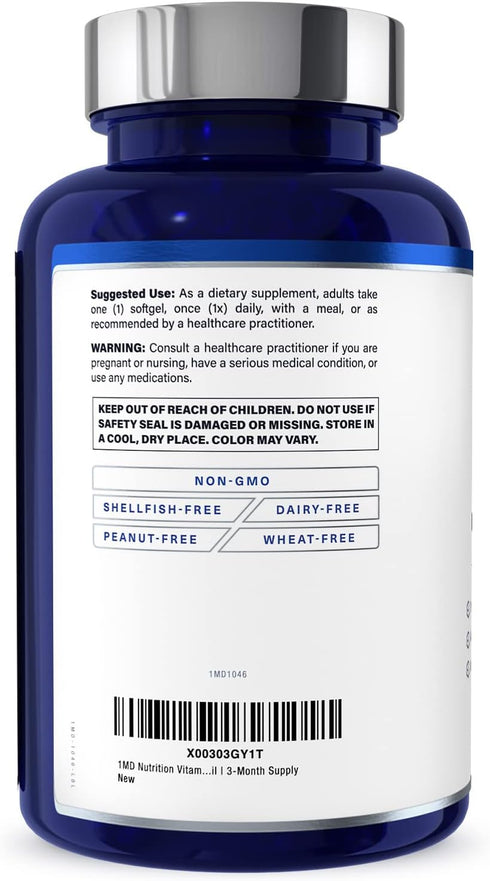 1MD Nutrition Vitamin D3 5000 IU Softgels | Bone Health, Muscle Function, & Immune Support | Gluten Free and Non-GMO with Organic Avocado Oil | 3-...