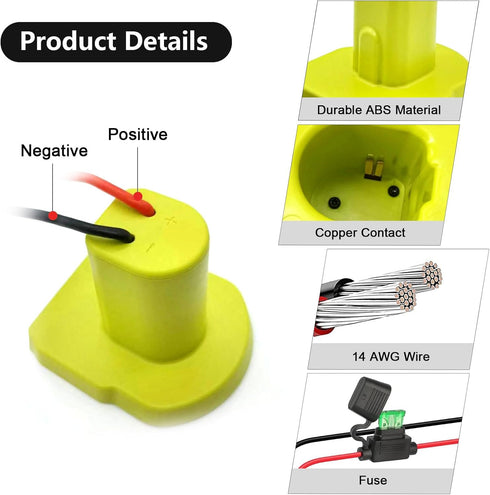 Upgraded Power Wheel Adaptor for Ryobi 18V Battery, Power Wheels Battery Adapter Conversion Kit with 30A Fuses & Wire Terminals, 14AWG Wire, Power...