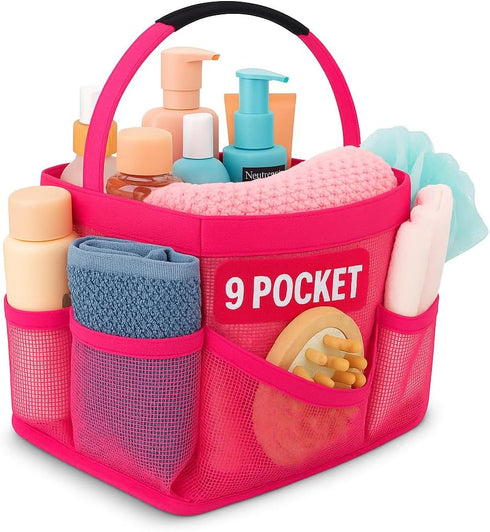 Masirs Mesh Shower Caddy Bag - (9 Pocket) Large Collapsible, Portable Bathroom Organizer for Travel, Gym, & Dorm - Easily Carry & Organize Bathroo...