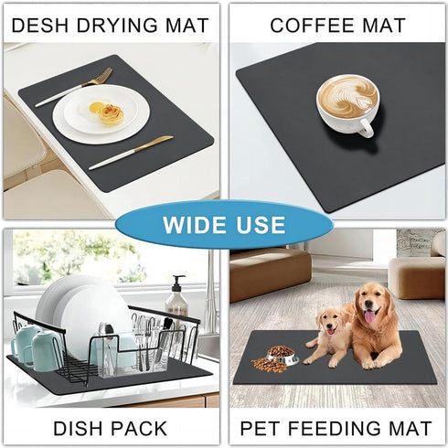 Dish Drying Mat Coffee Mat, Super Absorbent Drying Mat, Hide Stain Rubber Backed Absorbent Dish Mat for Kitchen Counter Coffee Machine, 12"x16", W...