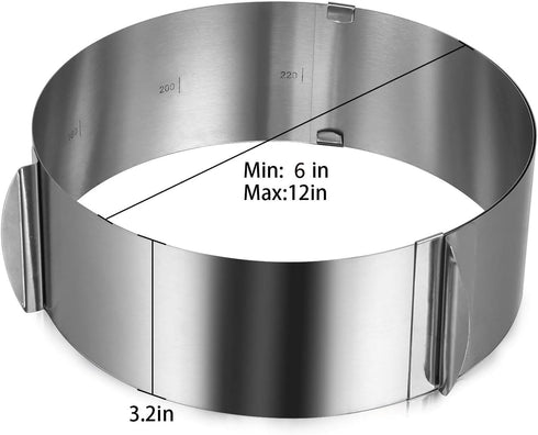 CALIFORNIA CADE ELECTRONIC Cake Mold-Cake Ring-Adjustable Round Stainless Steel 6 to 12 Inch, 6 Inch Baking Ring for Supporting Decorating Icing...