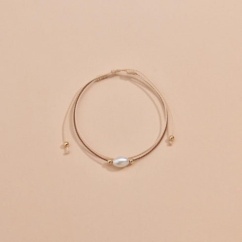 Bohemian Layered Pearl Anklet for Women Oval Pearl Ankle Bracelets Brown Woven Rope Anklets Chain Bracelet Gold Bead Anklets Summer Beach Anklet F...