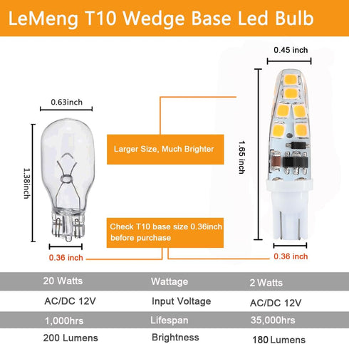 15watt T10 Wedge Base Led Light Bulb 2W 180lm,3000K Warm White,ac/dc12V for Outdoor Landscape RV Camper Marine Boat Dome Lighting-10 Pack...