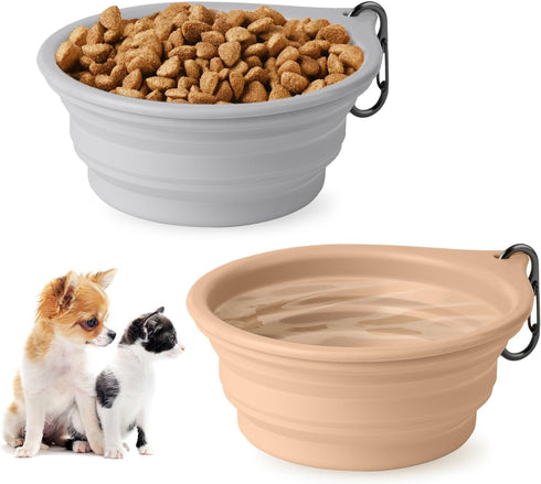 Dog Bowl Pet Travel Collapsible Bowls 2 Pack, Portable Foldable Cats Dogs Water Dish Puppy Bowl for Walking Parking Traveling, Silicone One-Piece ...