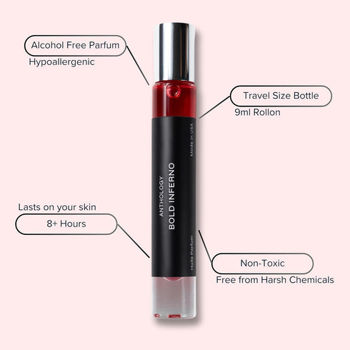 ANTHOLOGY Bold Inferno Roll on Perfume Oil 0.3 oz 9 ml | Grapefruit, Cranberry, Red Saffron, Cedarwood | Alcohol Free Rollerball, Travel Fragrance...