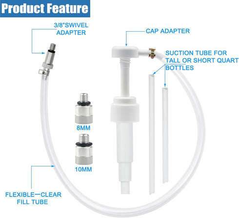 Lower Unit Gear Oil Pump for Standard Quart Bottles, Includes 3/8 inch Metal Swivel, 8mm and 10mm Adapters Fit Most Marine and Mercury Boat Outboa...