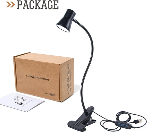 Clip Desk Lamp, USB Reading Light, Flexible Neck Led Clamp Light with 3 Color Temperature Options, 10 Dimmable Brightness Levels for Working, Stud...