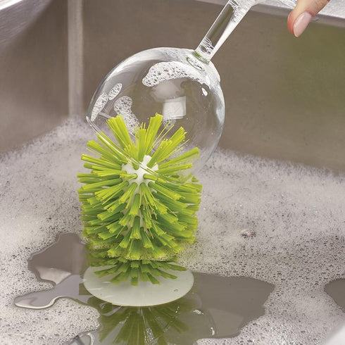 Hengkainsing Brush-Up Glass Brush with Suction Cup Upright Stays in Sink Bristle Scrub Kitchen Bottle Cleaning Washing (Gray)...