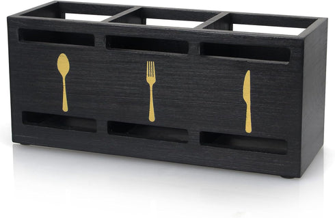 Ayiaren Wooden Cutlery Silverware Holder Flatware Utensil Caddy Black Utensil Holder for Kitchen Counter Wood Silverware Caddy Organizer for Table...