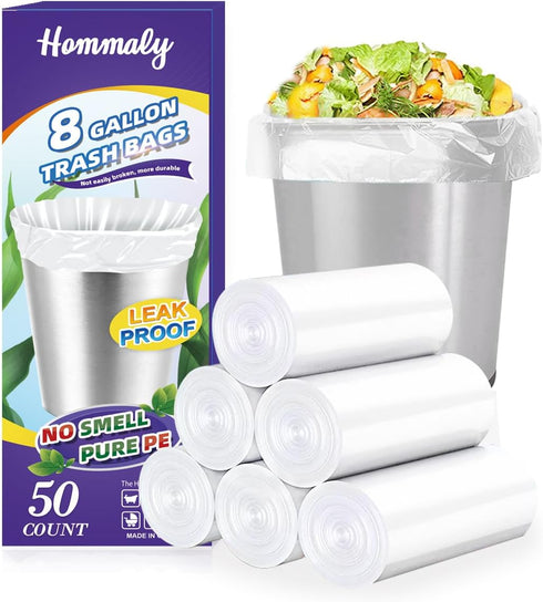 Hommaly 8 Gallon 50pcs Medium Clear Trash Bags Strong Clear Garbage Bags, Bathroom Trash Can Bin Liners, Plastic Bags for Office, Waste Basket Lin...