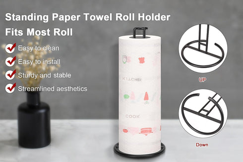 NearMoon Paper Towel Holder/Stand Dispenser, Sturdy, All Metal, Standard or Jumbo-Sized for Kitchen Countertop, Farmhouse, Living Room (1 Pack, Ma...