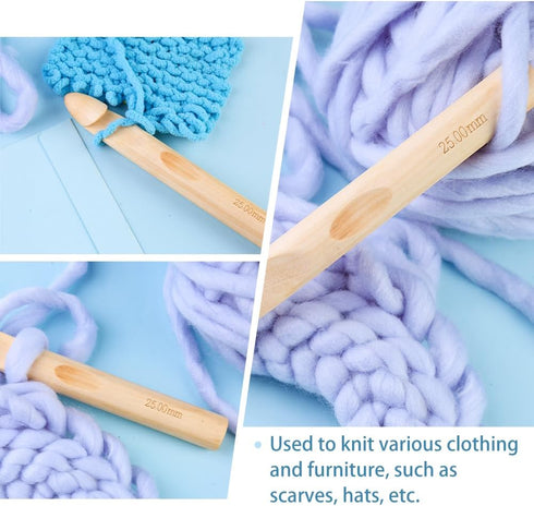 Wooden Crochet Hooks, 25mm Wooden Handle Crochet Hook Bamboo Knitting Crochet Needles with 10 pcs Knitting Stitch Markers for Handcraft Crocheting...
