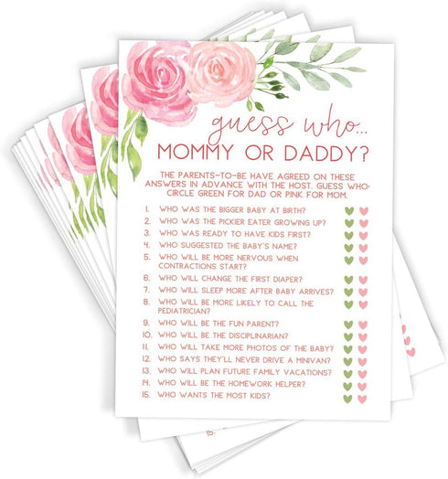 Printed Party Baby Shower Game, Guess Who Mommy or Daddy, Floral, 50 Cards...