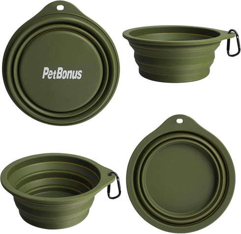 PetBonus 2-Pack Large Silicone Collapsible Dog Bowls, 34oz/1000ml BPA Free Portable Foldable Travel Bowl for Pet Cat, Food Water Feeding Dish for ...