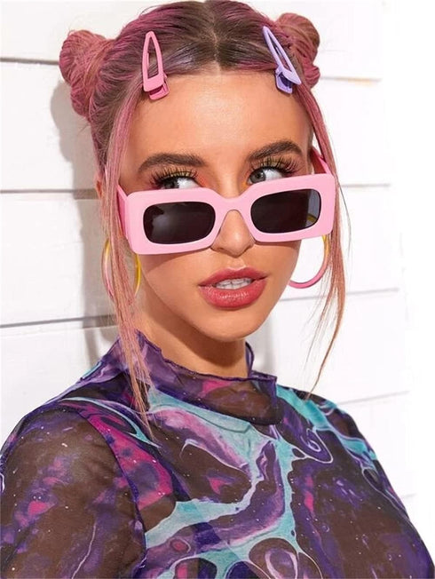 GIFIORE Retro 90s Rectangle Sunglasses For Women Trendy Chunky Glasses Black Pink Frame...