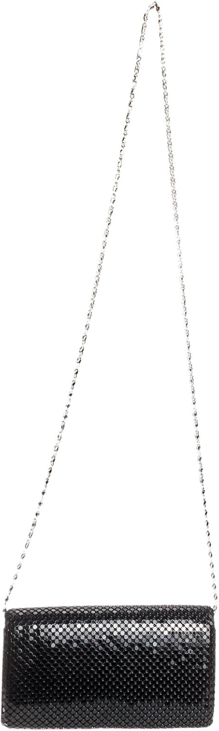 Jessica McClintock Metal Mesh Roll Evening Bag Clutch Purse (4.5" x 7.5" x 2", Shoulder Chain Included)...