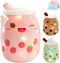 Athoinsu Light Up Strawberry Tea Soft Plush Pillow 10'' Kawaii Milky Tea Stuffed Bubble Animal Toy with LED Lights Birthday Christmas Holiday Vale...